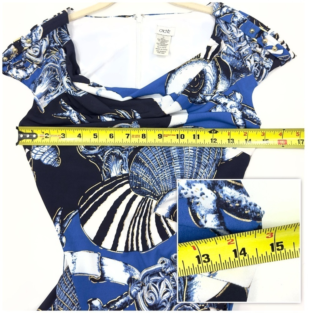 Vintage Cache Dress Womens XS Nautical Beach Y2K Whimsy Coastal Stretch Seashell - Picture 8 of 10